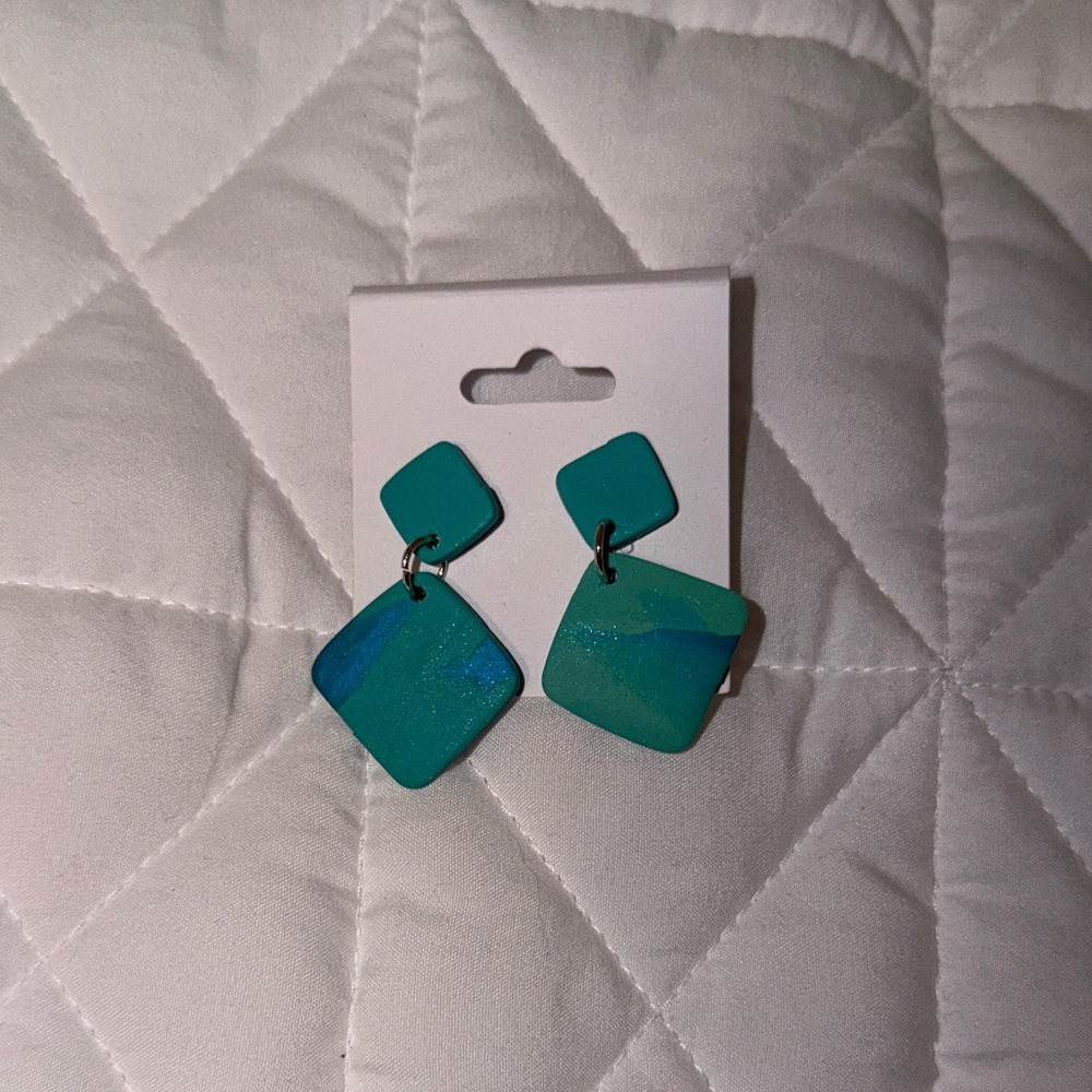 Elegant Teal Square Earrings